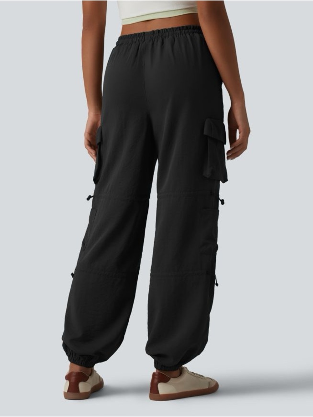 Halara Black Mid Rise Adjustable Drawcord Casual Cargo Joggers with Pockets